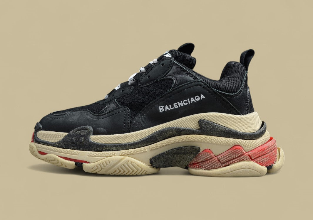 Balenciaga Distressed Black Rice Red Women's Shoes