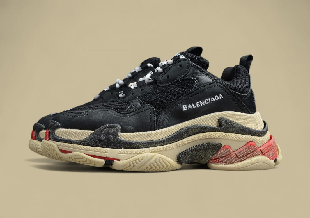 Balenciaga Distressed Black Rice Red Women's Shoes