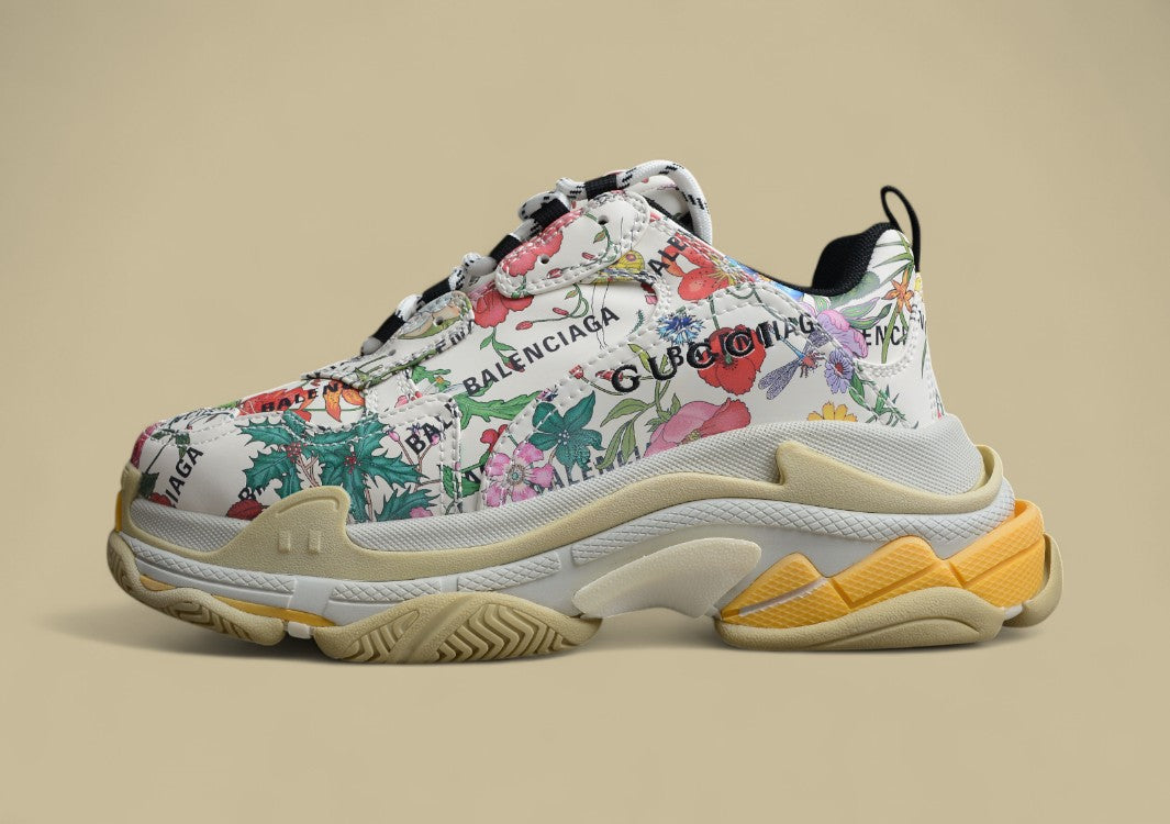 Balenciaga Joint Fashion Breathable Daddy Shoes Ivory White Floral