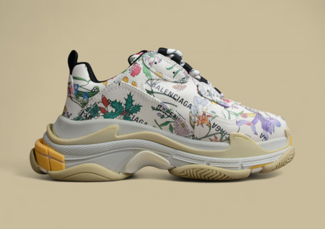 Balenciaga Joint Fashion Breathable Daddy Shoes Ivory White Floral