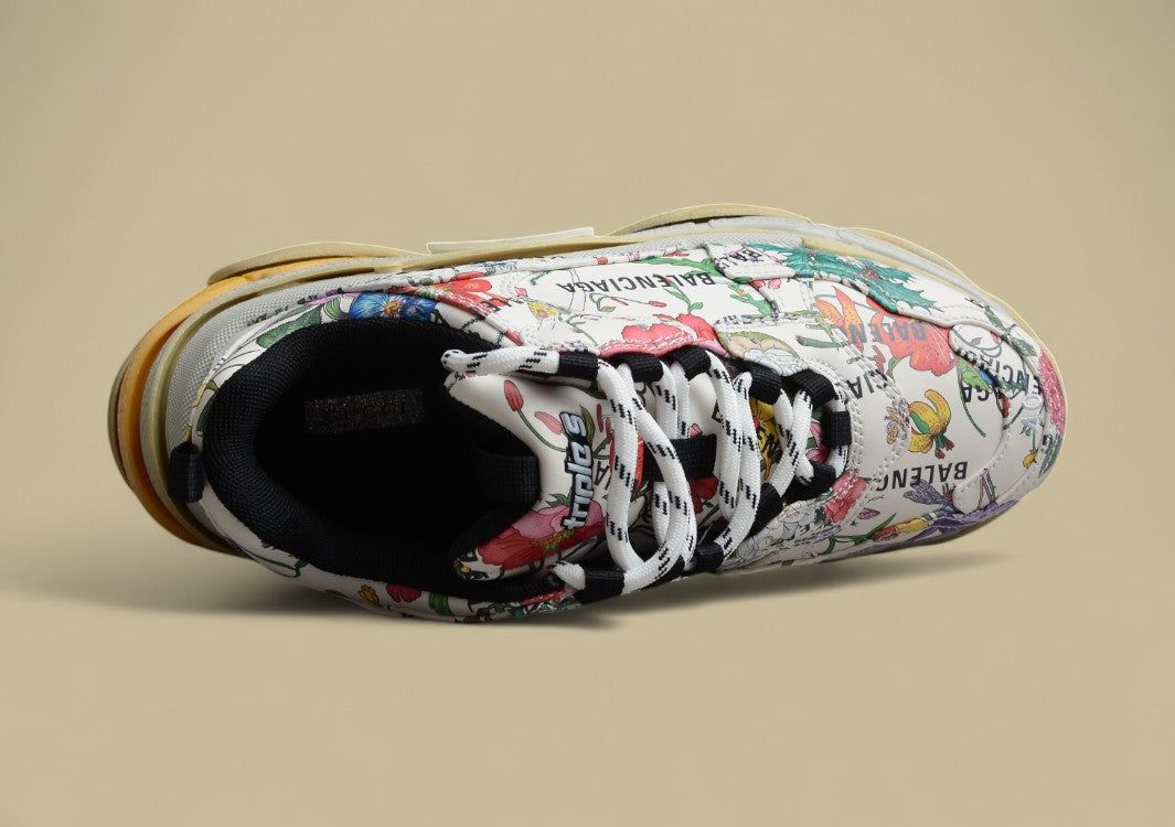 Balenciaga Joint Fashion Breathable Daddy Shoes Ivory White Floral
