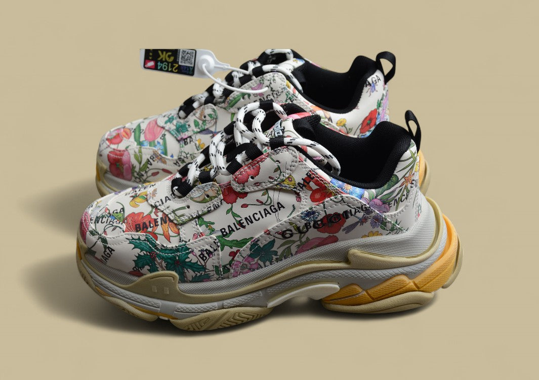 Balenciaga Joint Fashion Breathable Daddy Shoes Ivory White Floral