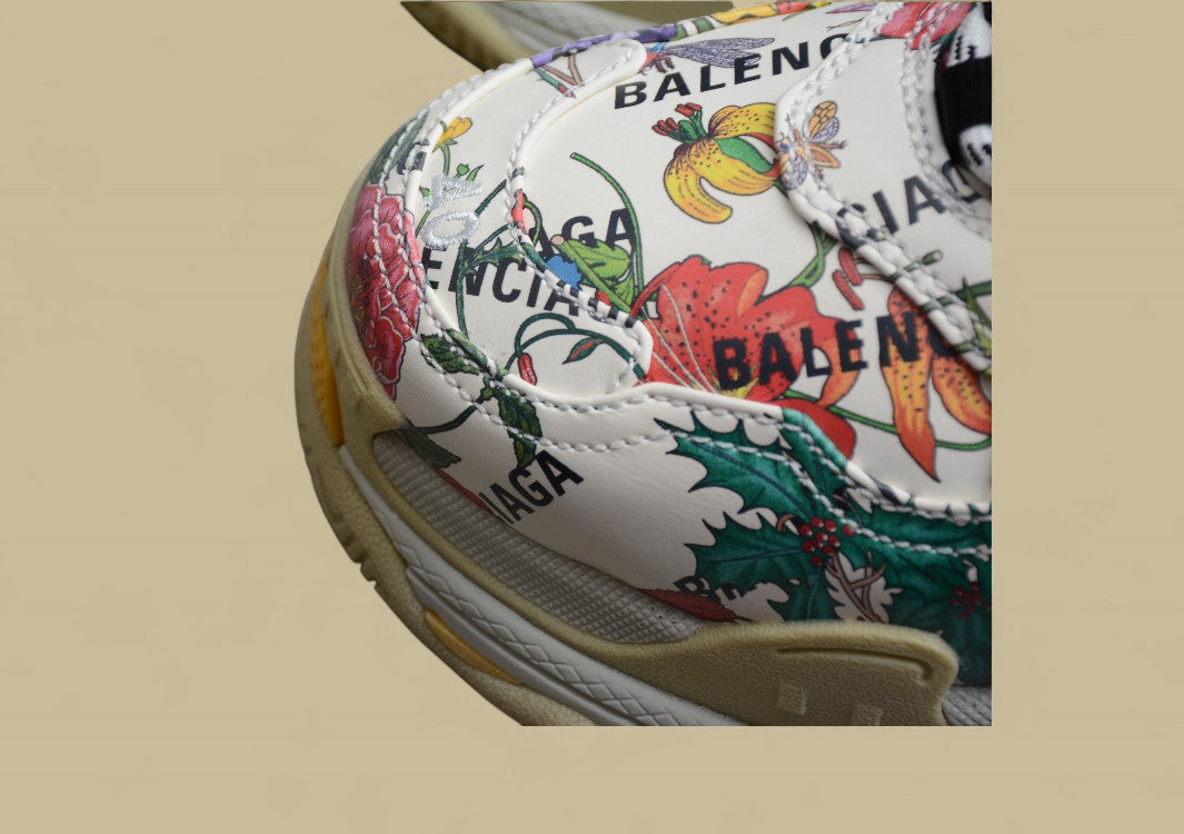 Balenciaga Joint Fashion Breathable Daddy Shoes Ivory White Floral