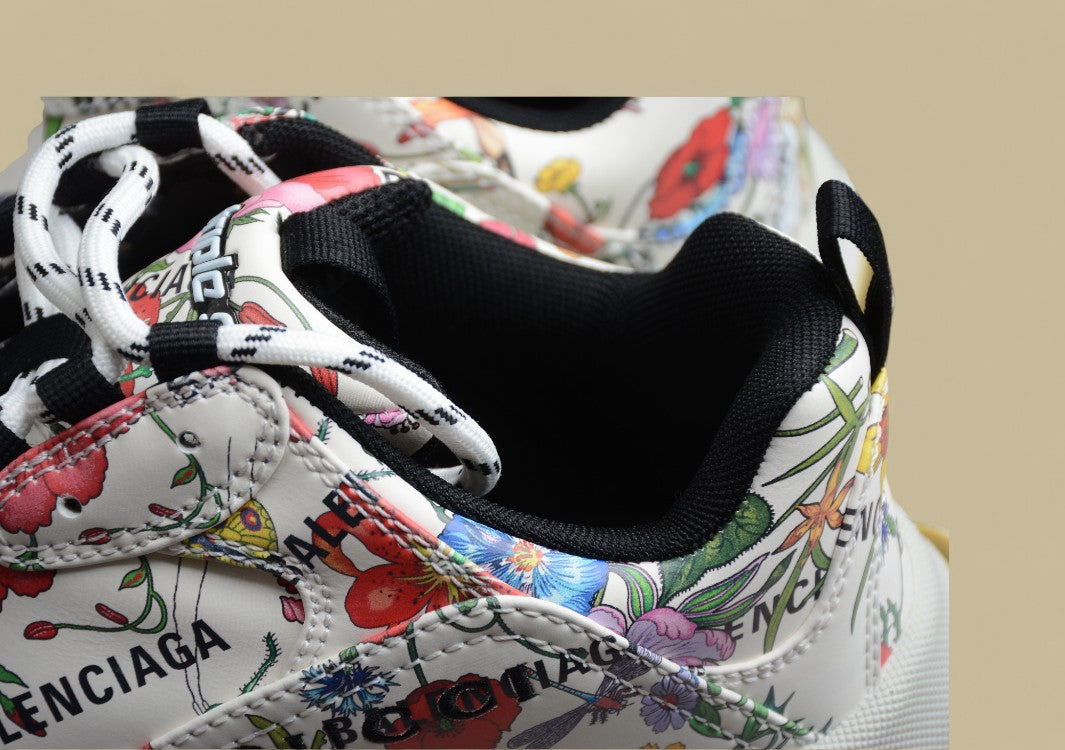 Balenciaga Joint Fashion Breathable Daddy Shoes Ivory White Floral
