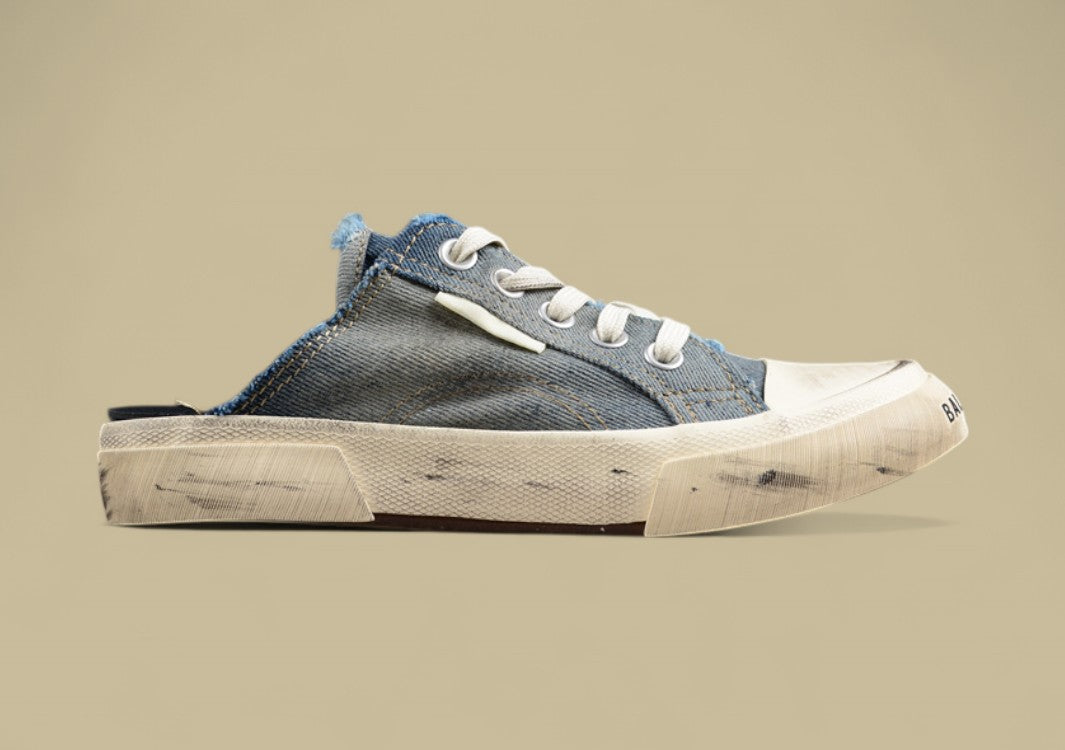 Balenciaga Paris Sneaker Mule in Distressed Blue Denim