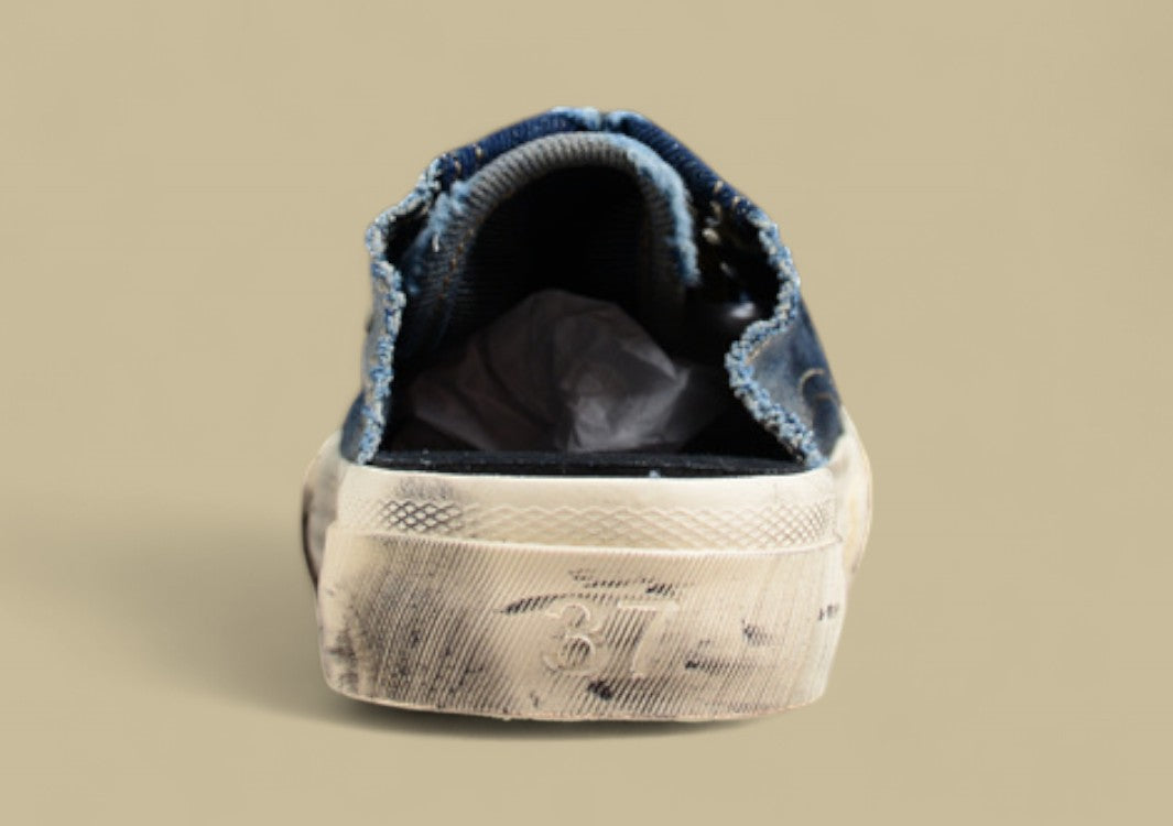 Balenciaga Paris Sneaker Mule in Distressed Blue Denim