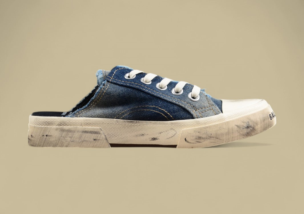 Balenciaga Paris Sneaker Mule in Distressed Blue Denim