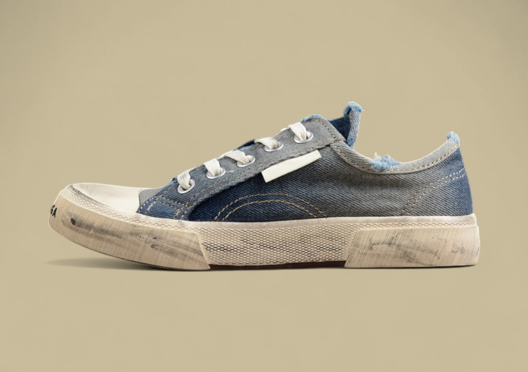 Balenciaga Paris Sneaker in Distressed Blue Denim