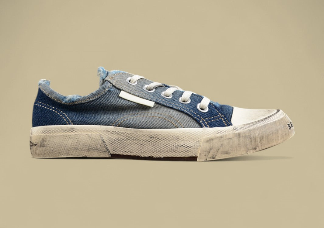 Balenciaga Paris Sneaker in Distressed Blue Denim
