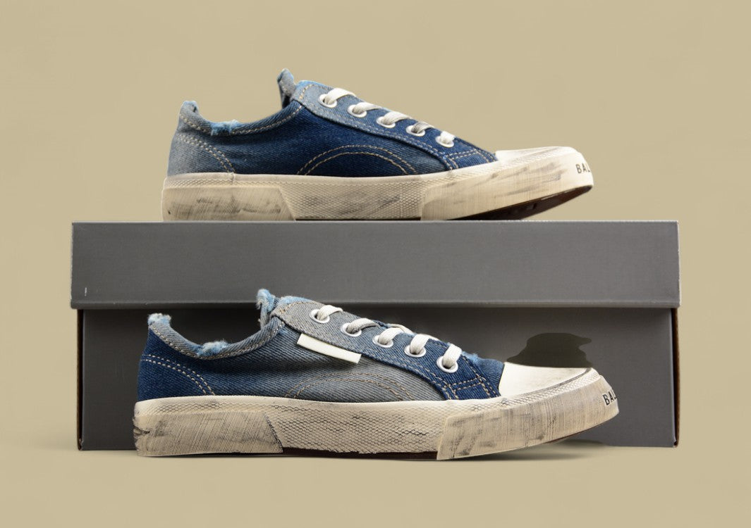 Balenciaga Paris Sneaker in Distressed Blue Denim
