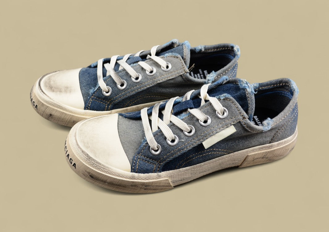 Balenciaga Paris Sneaker in Distressed Blue Denim
