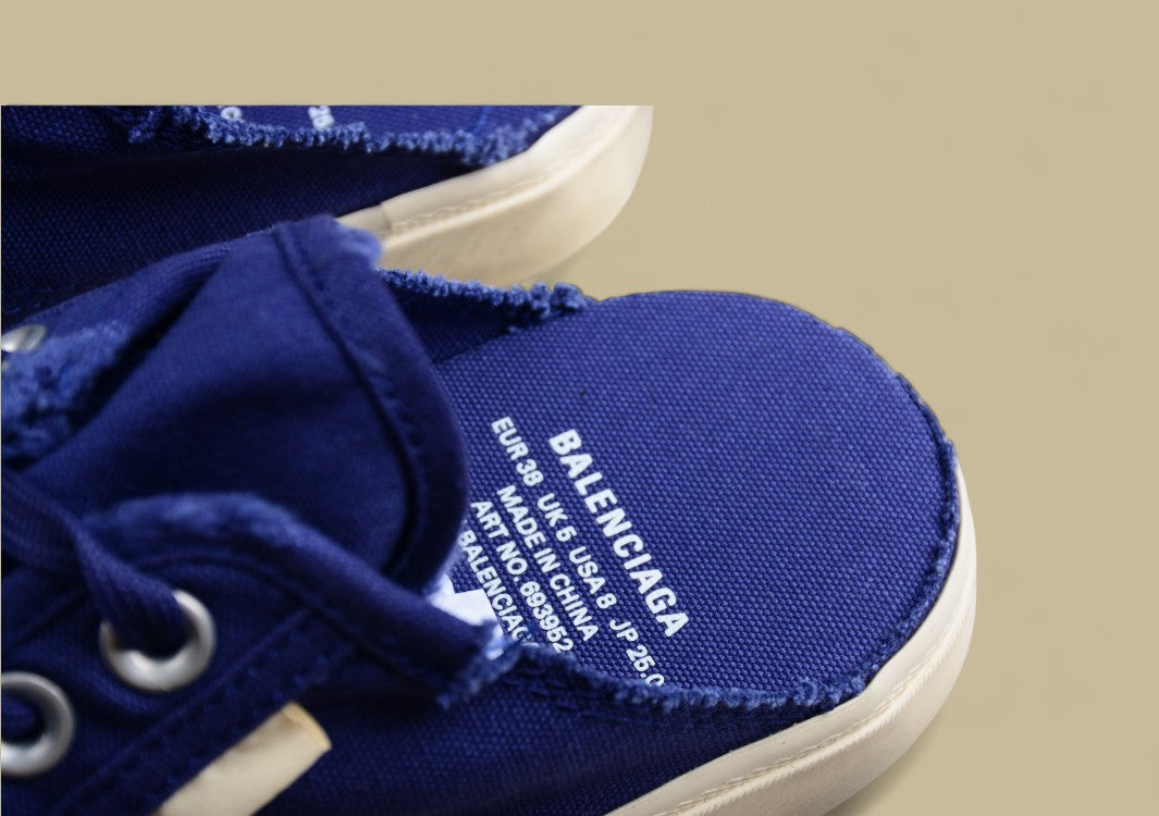 Balenciaga Paris Vulc Destr Slip-On – Distressed Low-Top Canvas Sneaker