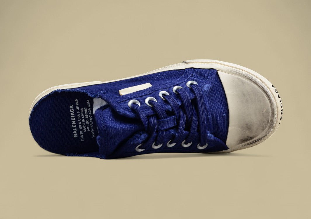 Balenciaga Paris Vulc Destr Slip-On – Distressed Low-Top Canvas Sneaker