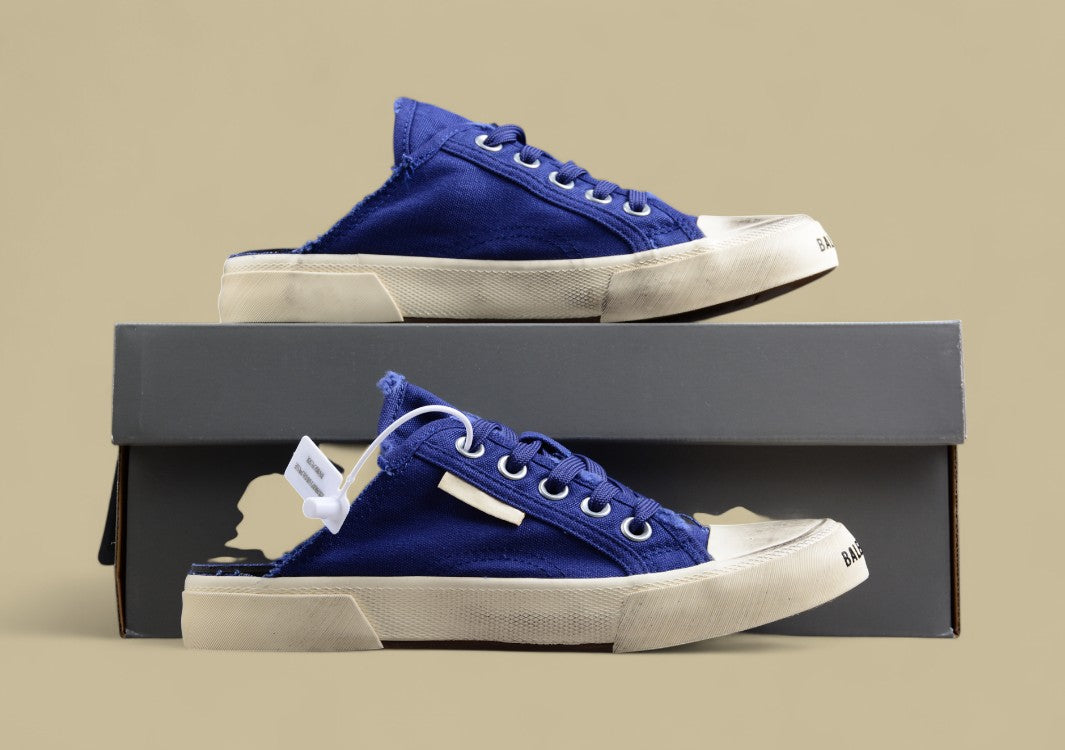 Balenciaga Paris Vulc Destr Slip-On – Distressed Low-Top Canvas Sneaker