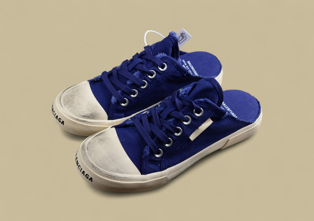 Balenciaga Paris Vulc Destr Slip-On – Distressed Low-Top Canvas Sneaker