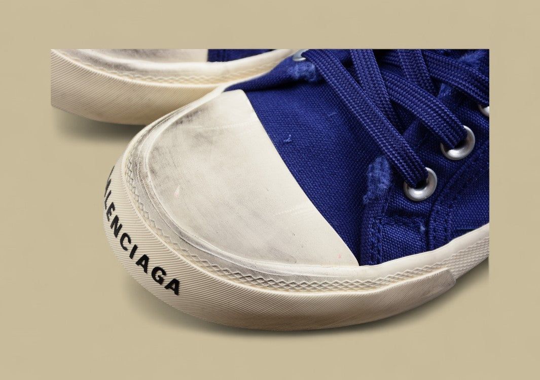 Balenciaga Paris Vulc Destr Slip-On – Distressed Low-Top Canvas Sneaker