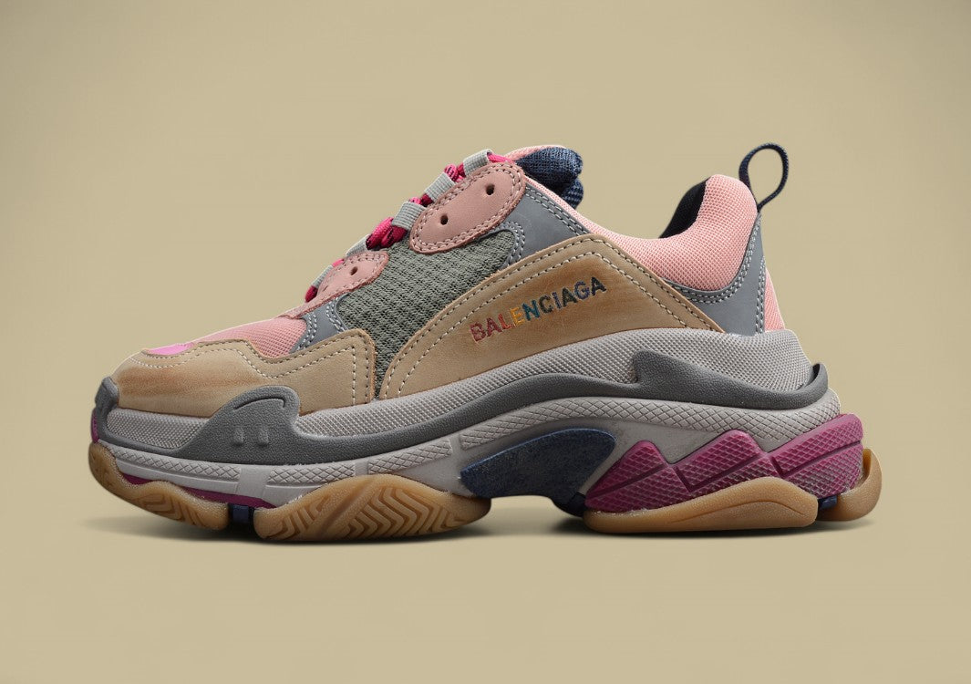 Balenciaga Pink Gray Yellow Men's And Women's Shoes