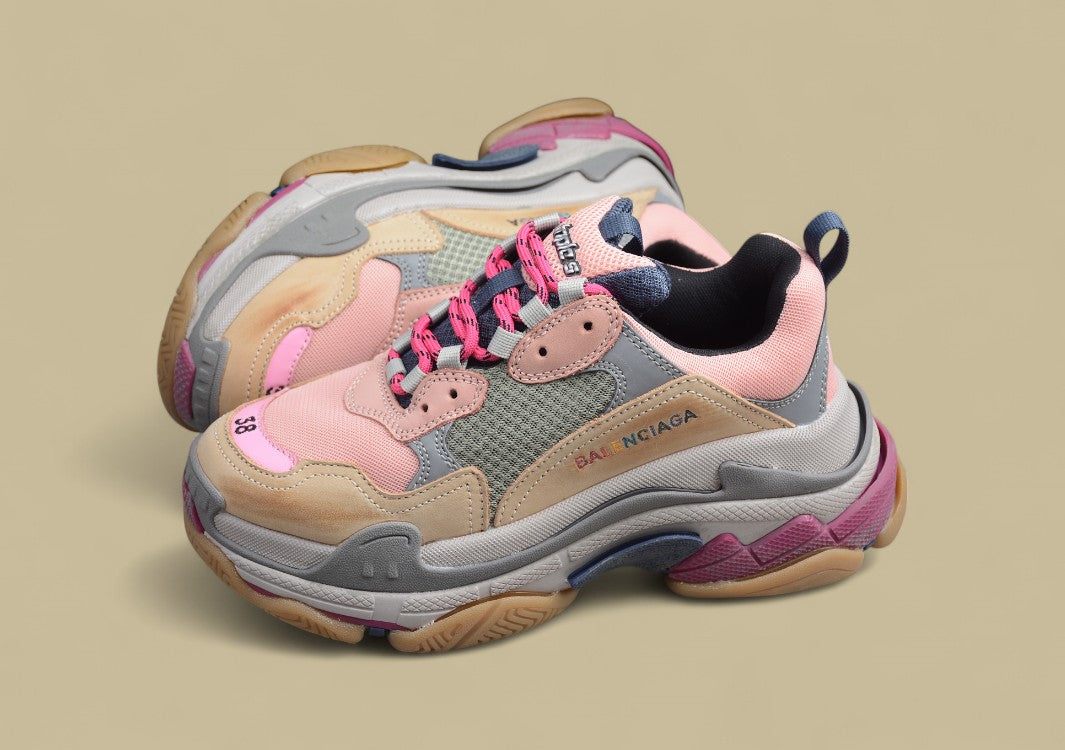 Balenciaga Pink Gray Yellow Men's And Women's Shoes