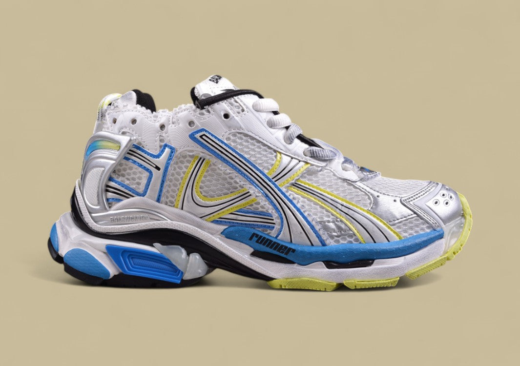 Balenciaga Runner Kith Four – White, Blue & Volt Yellow