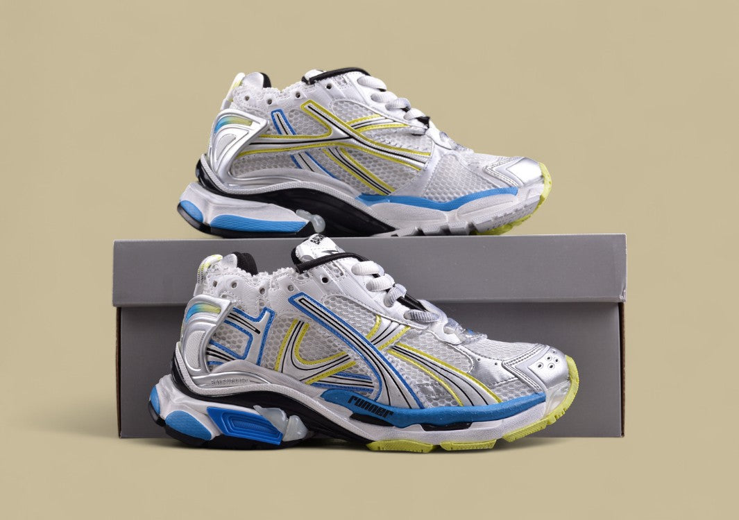 Balenciaga Runner Kith Four – White, Blue & Volt Yellow