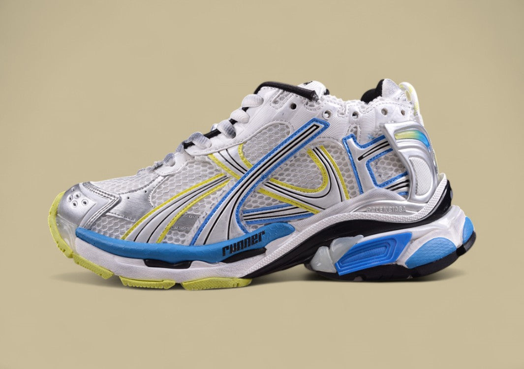 Balenciaga Runner Kith Four – White, Blue & Volt Yellow