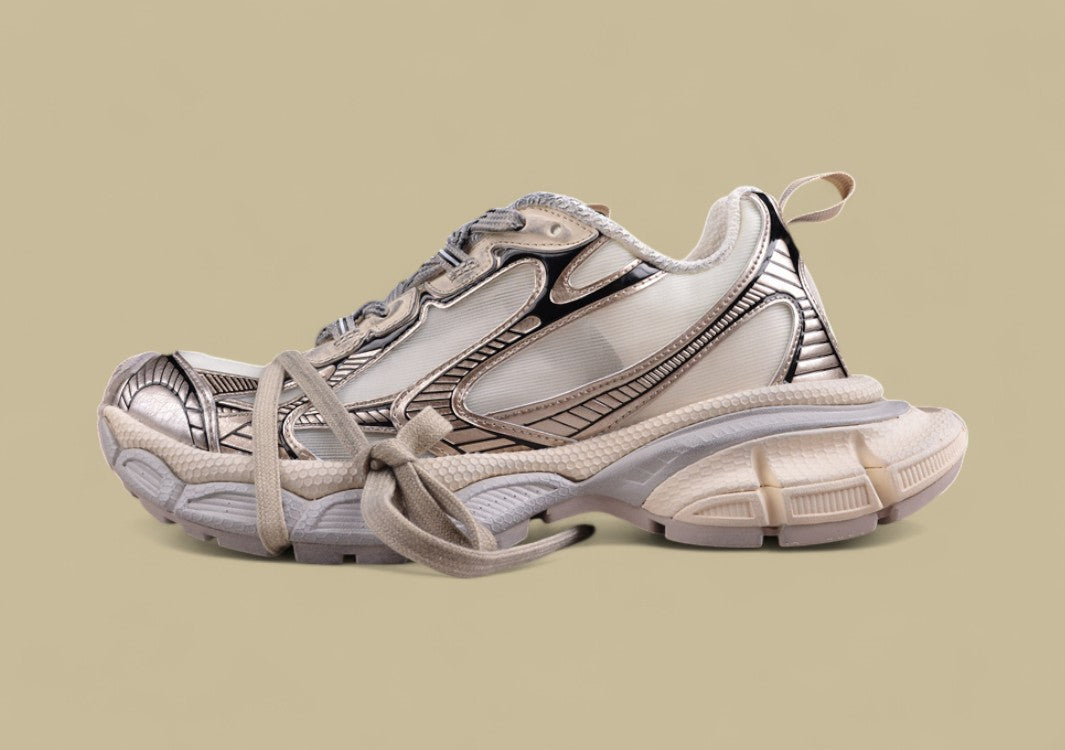 Balenciaga Runner Sneaker – Beige with Metallic Bronze and Silver