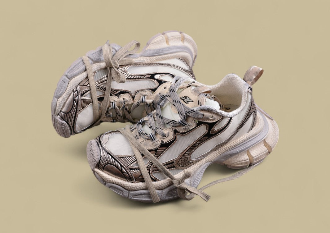 Balenciaga Runner Sneaker – Beige with Metallic Bronze and Silver
