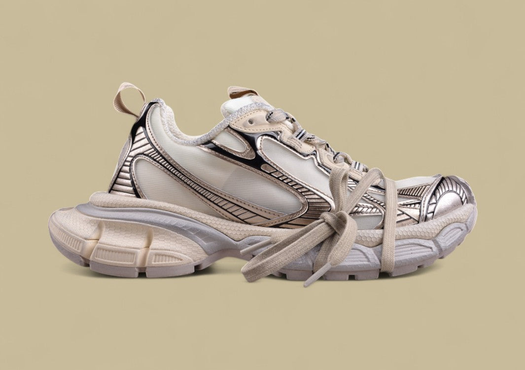 Balenciaga Runner Sneaker – Beige with Metallic Bronze and Silver