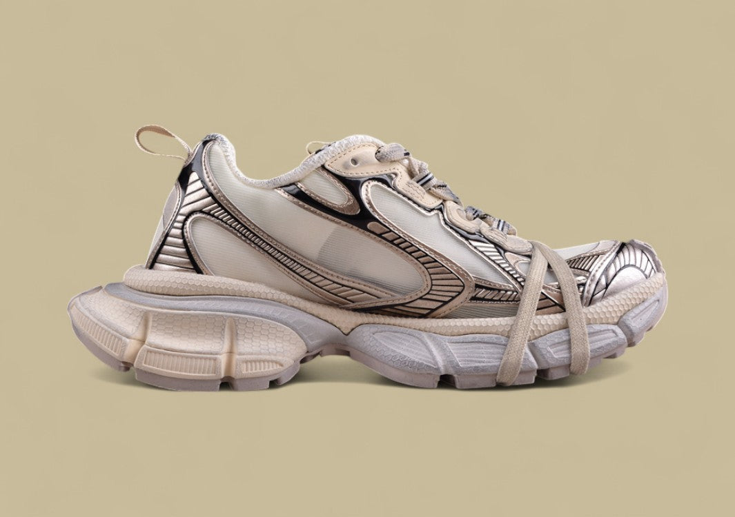 Balenciaga Runner Sneaker – Beige with Metallic Bronze and Silver