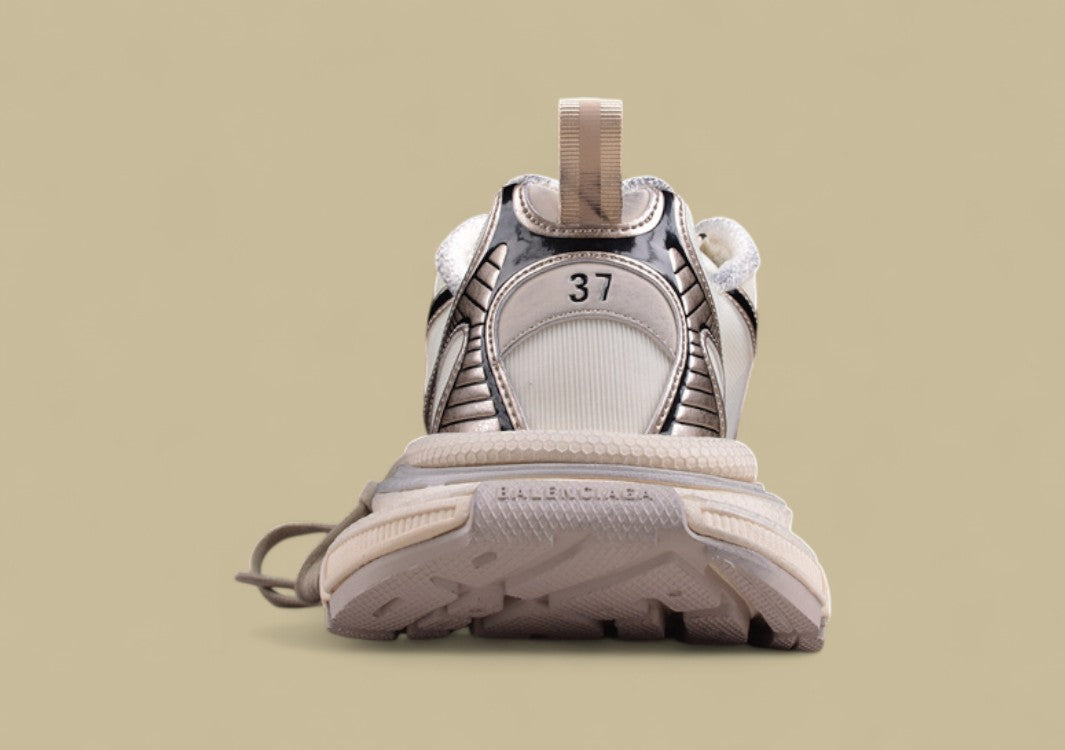 Balenciaga Runner Sneaker – Beige with Metallic Bronze and Silver