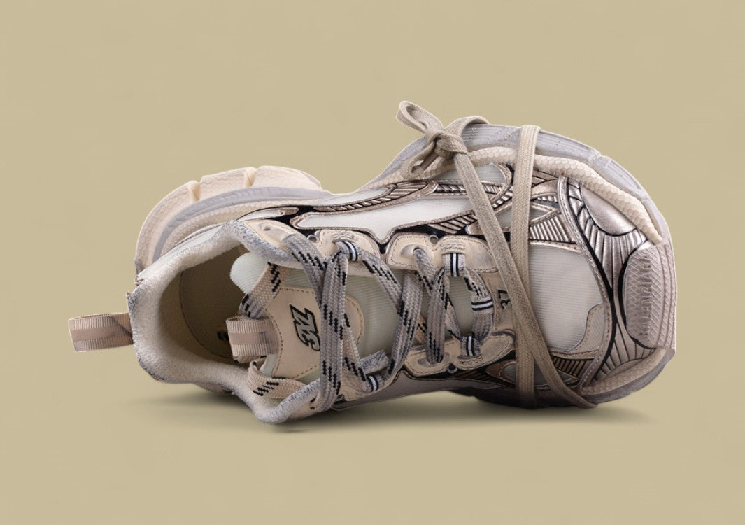 Balenciaga Runner Sneaker – Beige with Metallic Bronze and Silver