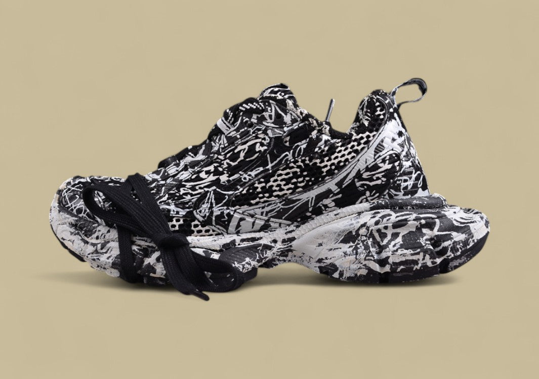 Balenciaga Runner Sneaker – Black & White Paint-Splatter