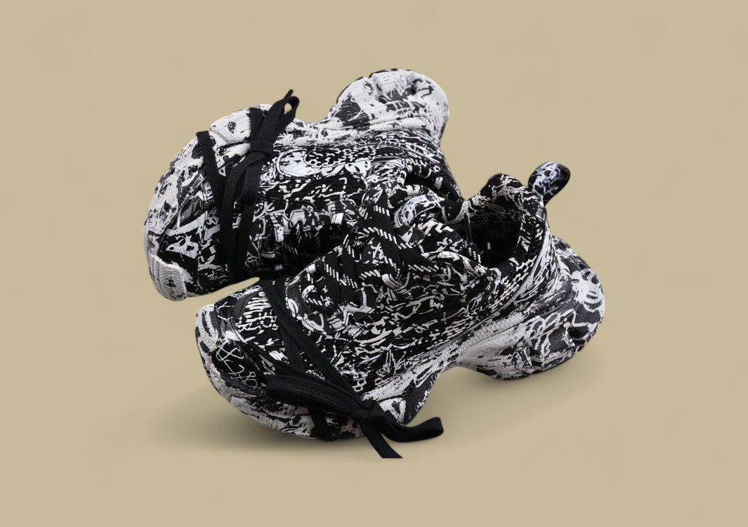 Balenciaga Runner Sneaker – Black & White Paint-Splatter