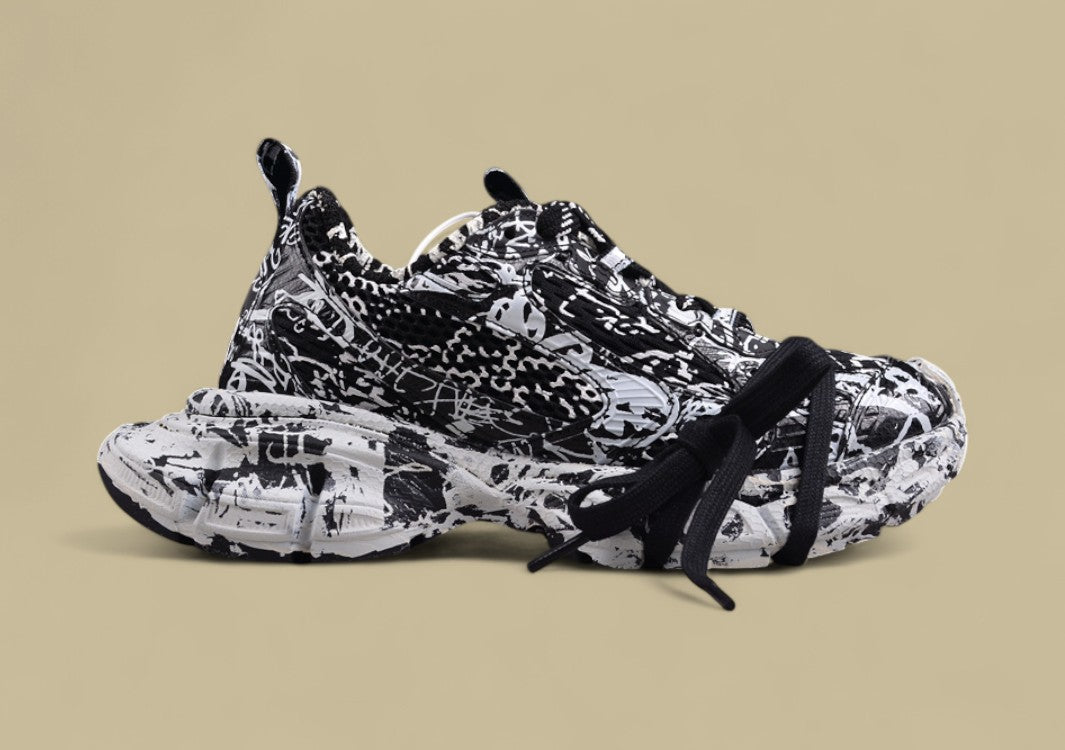 Balenciaga Runner Sneaker – Black & White Paint-Splatter