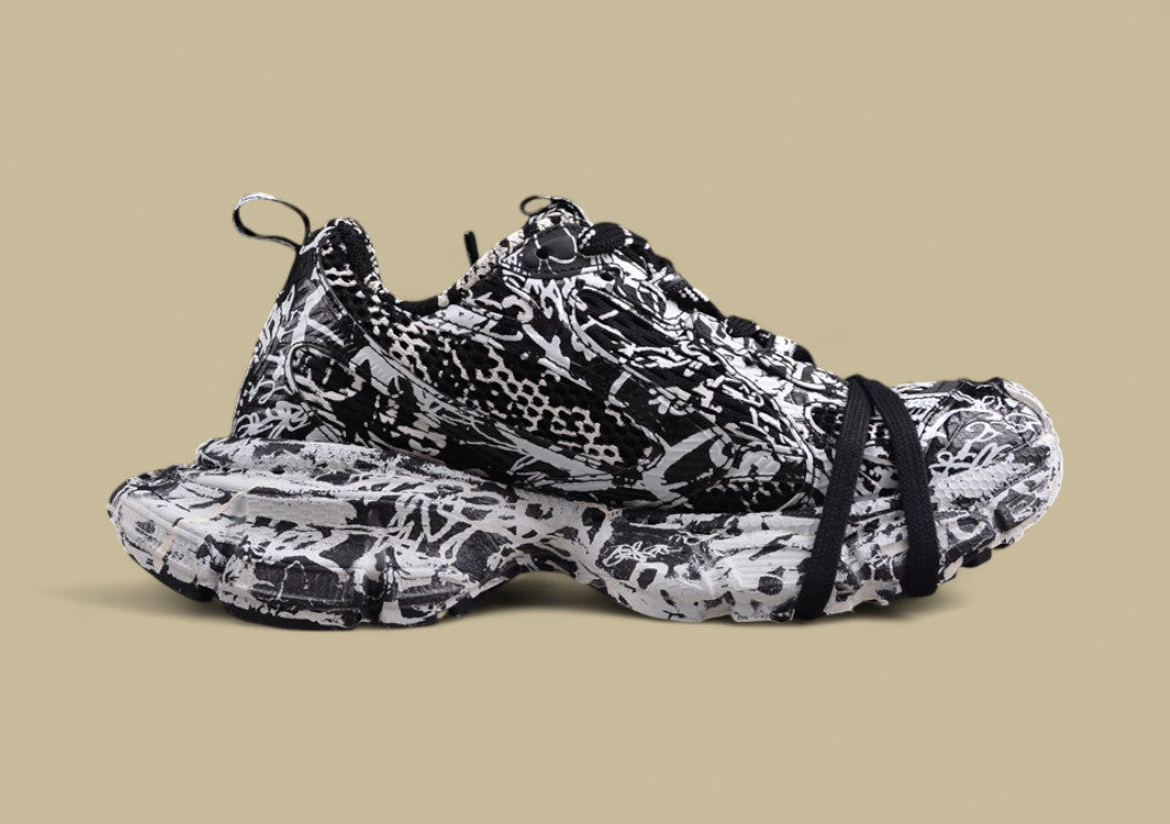 Balenciaga Runner Sneaker – Black & White Paint-Splatter
