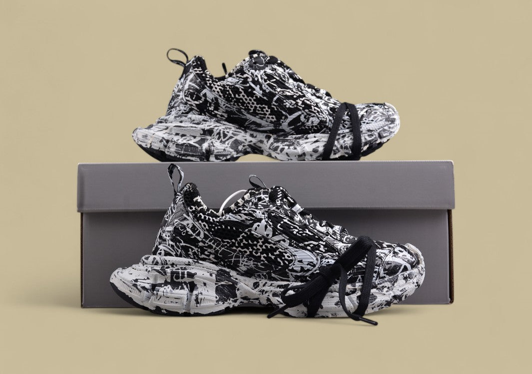 Balenciaga Runner Sneaker – Black & White Paint-Splatter