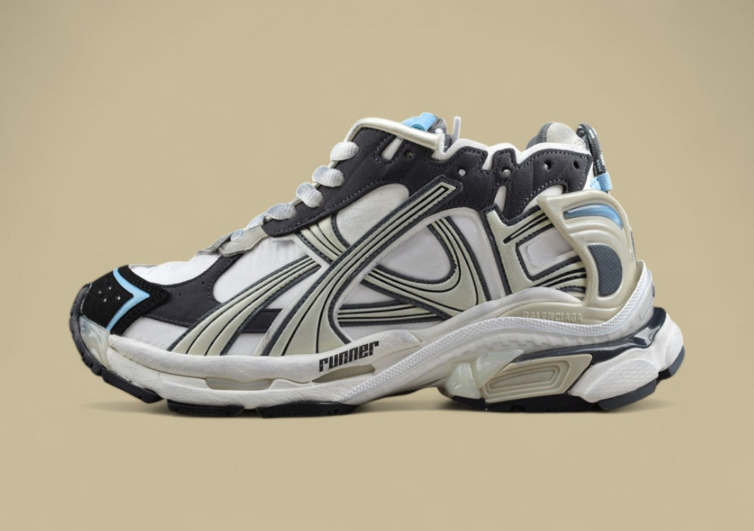 Balenciaga Runner Sneaker – Black, White & Ice Blue Panel