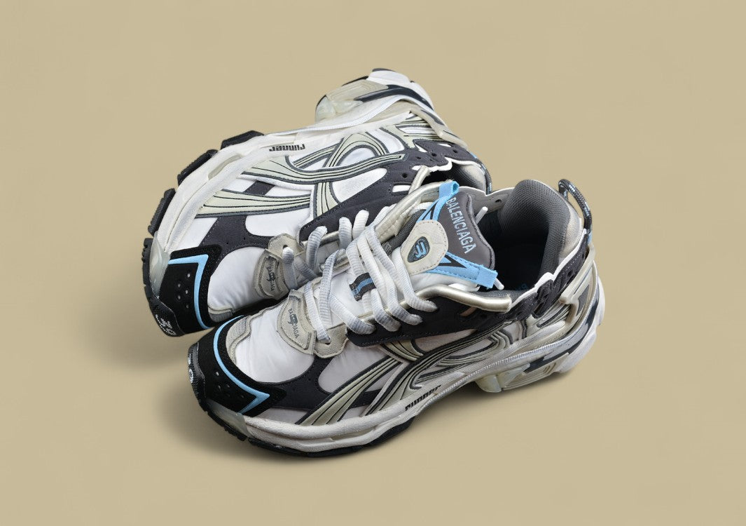Balenciaga Runner Sneaker – Black, White & Ice Blue Panel