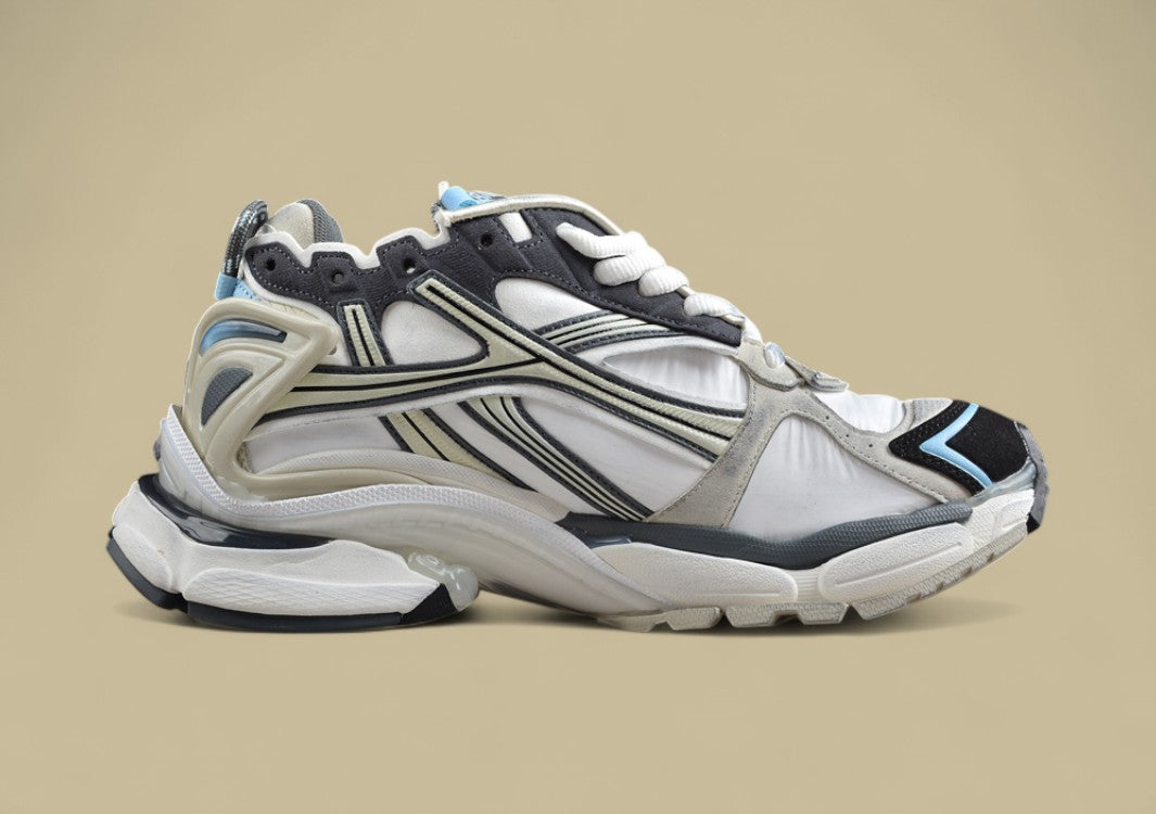Balenciaga Runner Sneaker – Black, White & Ice Blue Panel