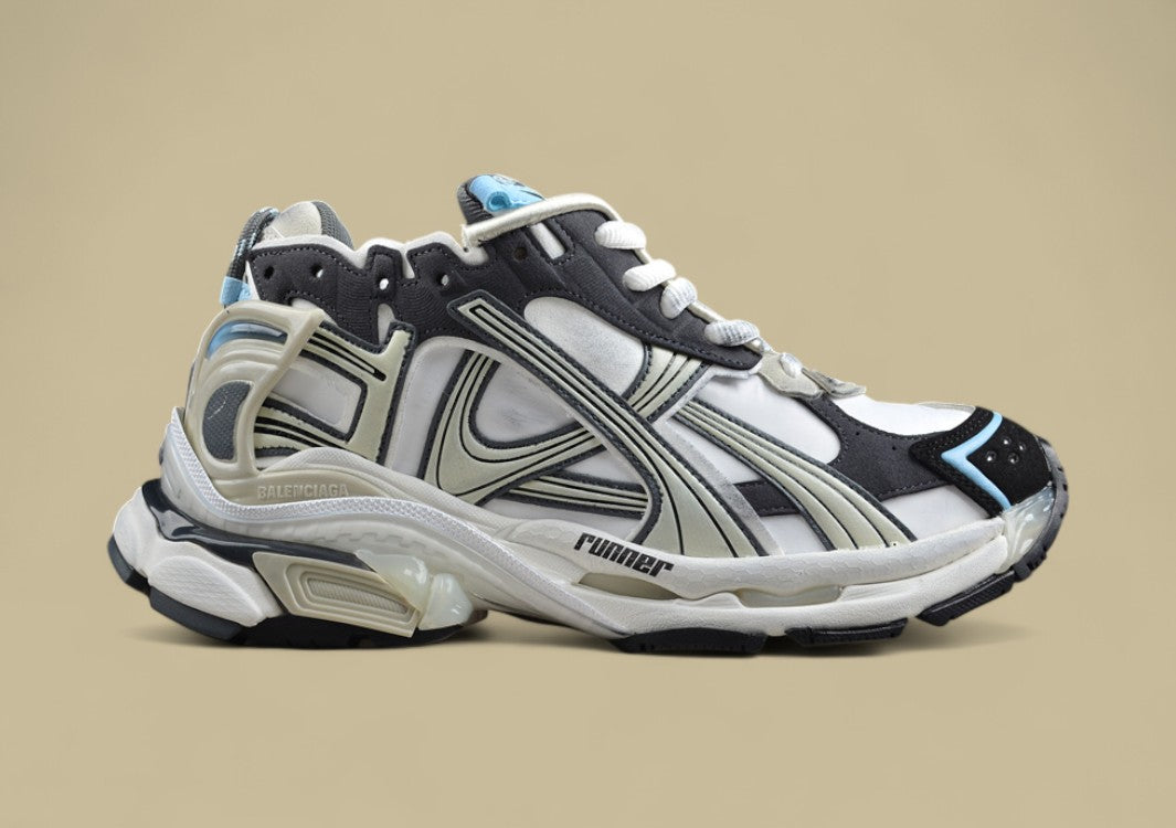 Balenciaga Runner Sneaker – Black, White & Ice Blue Panel
