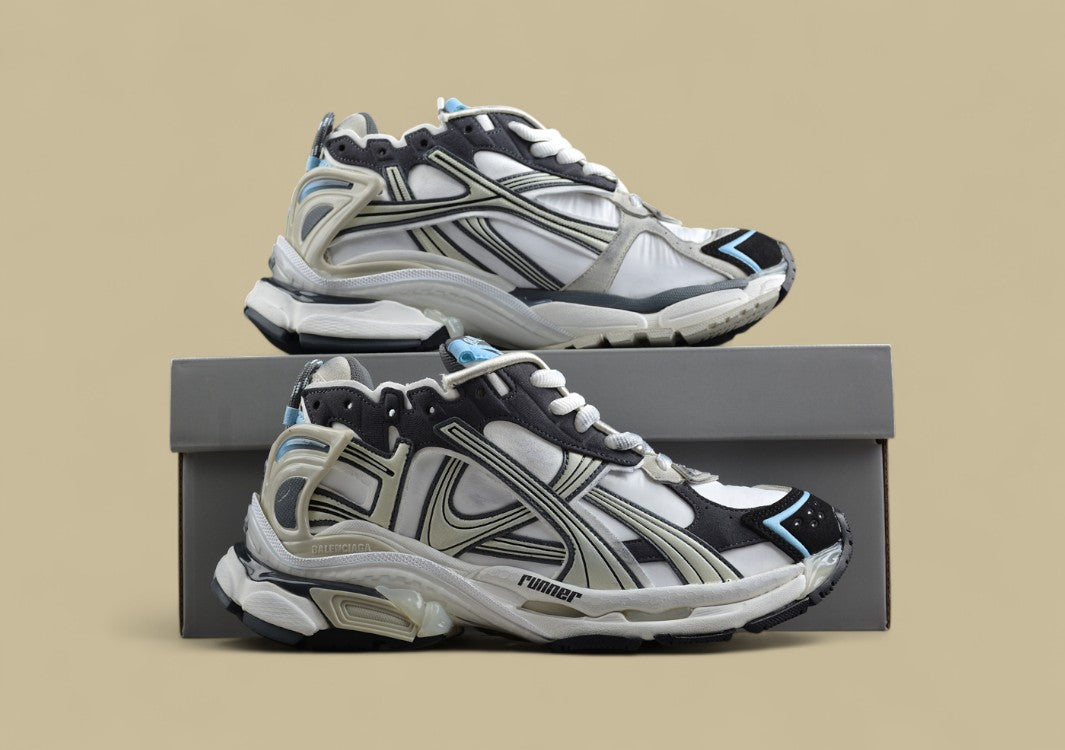 Balenciaga Runner Sneaker – Black, White & Ice Blue Panel