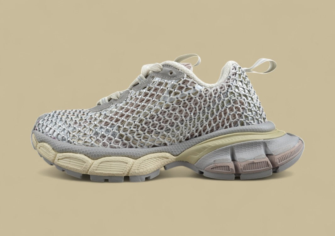 Balenciaga Runner Sneaker – Cream & Silver Mesh