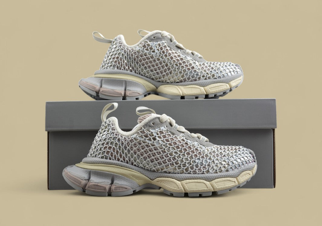 Balenciaga Runner Sneaker – Cream & Silver Mesh