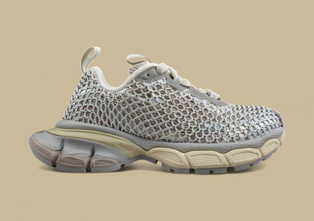 Balenciaga Runner Sneaker – Cream & Silver Mesh