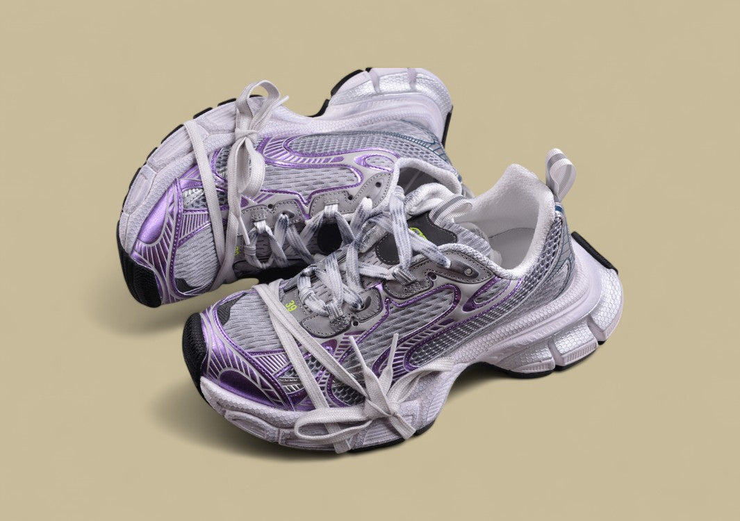 Balenciaga Runner Sneaker – Silver with Purple and Teal