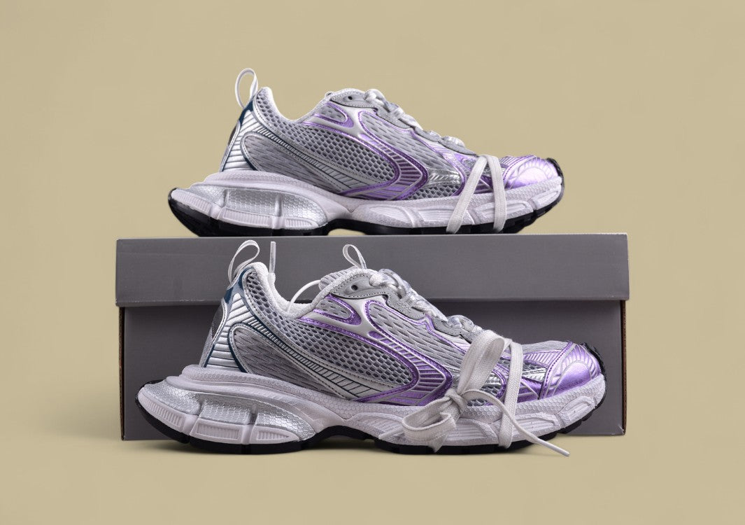 Balenciaga Runner Sneaker – Silver with Purple and Teal