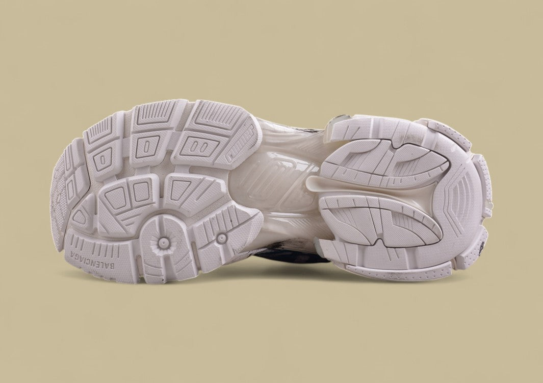 Balenciaga Runner Sneaker – White Distressed with Teal Graffiti Logo