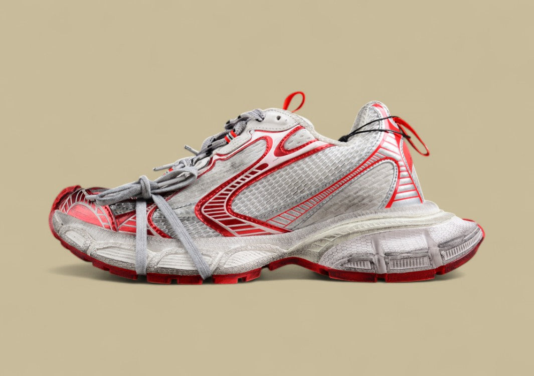 Balenciaga Runner Sneaker in Distressed White and Red