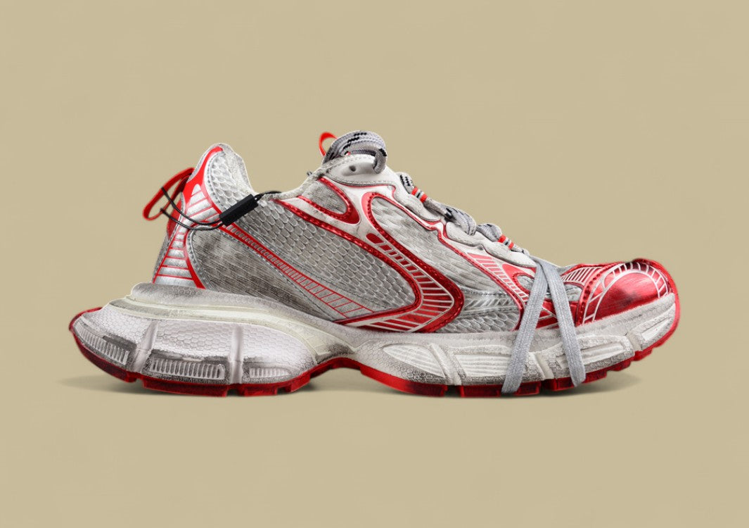 Balenciaga Runner Sneaker in Distressed White and Red