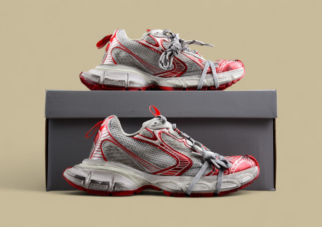 Balenciaga Runner Sneaker in Distressed White and Red